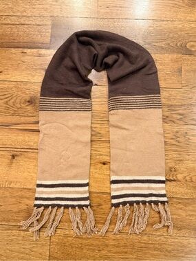 Merona Rabbit Hair Brown and Tan Striped Fringe Scarf